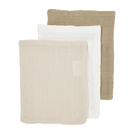 Meyco Uni Washand - Hydrofiel Pre-Washed - 3-Pack - Offwhite/Soft Sand/Taupe