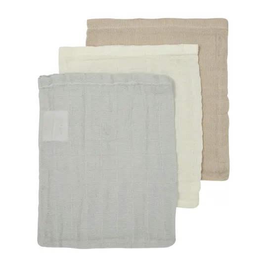 Meyco Uni Washand - Hydrofiel Pre-Washed - 3-Pack - Offwhite/Light Grey/Sand