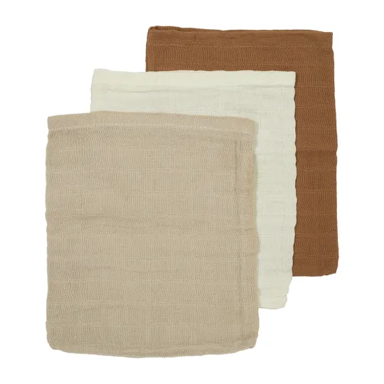 Meyco Uni Washand - Hydrofiel Pre-Washed - 3-Pack - Offwhite/Sand/Toffee