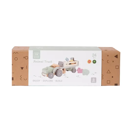 Phoohi Houten Traktor Met Trailer 8-Delig - Pastelkleur