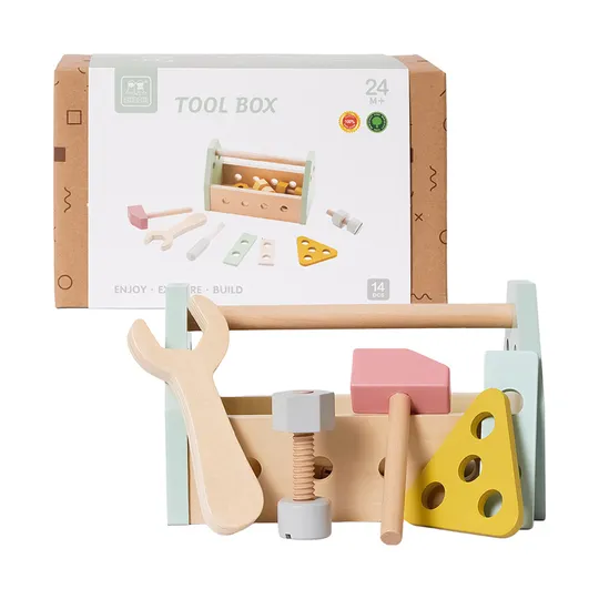 Phoohi Houten Gereedschapskist - 14 delig - Pastelkleur
