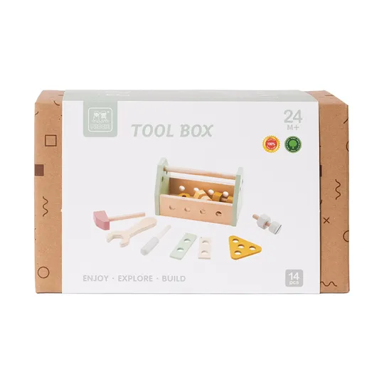 Phoohi Houten Gereedschapskist - 14 delig - Pastelkleur