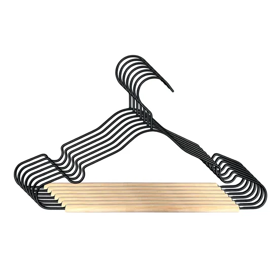 Puck kledinghanger metaal/hout set van 6