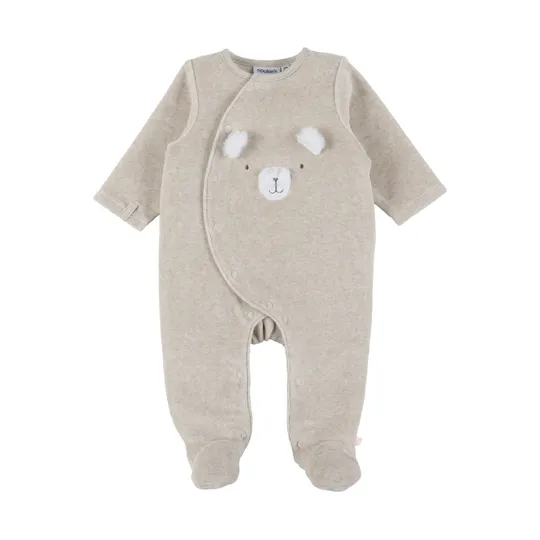 Noukie's F&O Pyjama Met Borduursel - Velours - Beige
