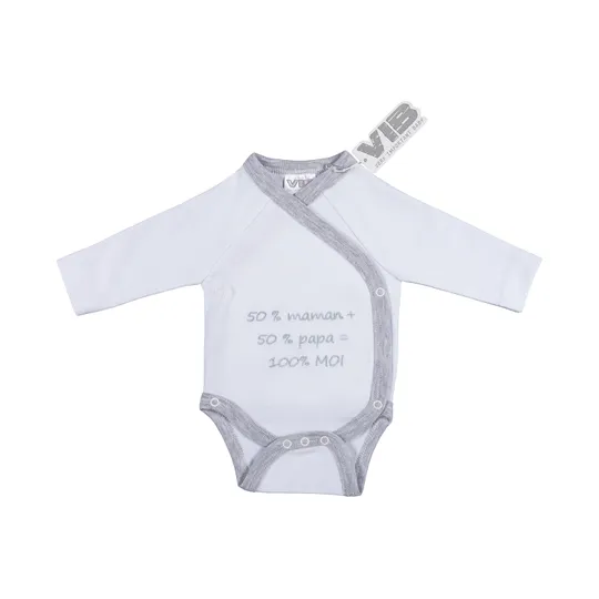 VIB Romper - 50% maman + 50% papa = 100% moi - Wit/Grijs