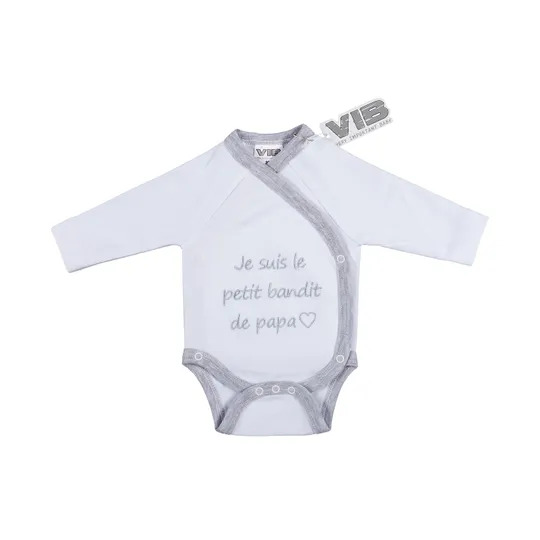 VIB Romper - Je suis le petit bandit de papa - Wit/Grijs