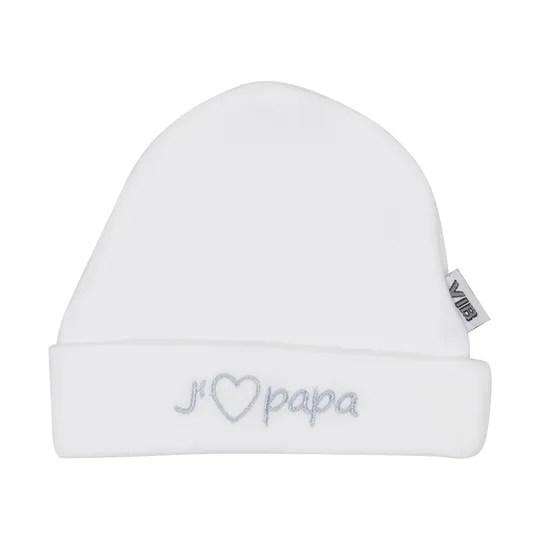 VIB Babymuts Rond - J'adore Papa - Wit/Grijs