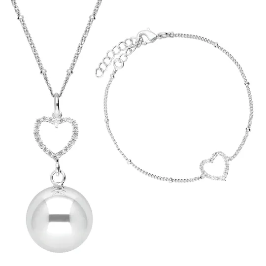 Bola Set Ketting En Armband Crystal Heart Silver Plating