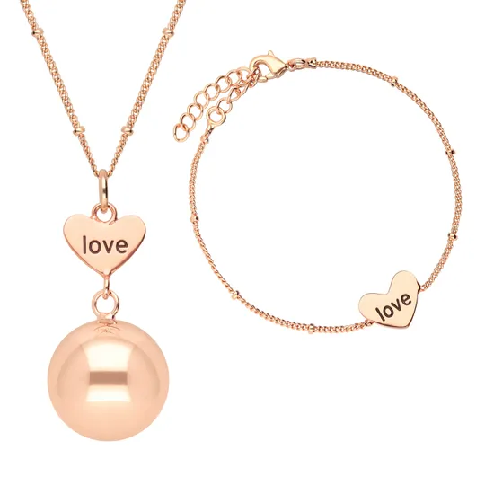 Bola Set Ketting En Armband Heart And Love Engraving Rose Gold Plating