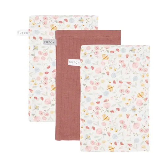 Little Dutch Washandje Pure Blush Roze / Flowers & Butterflies 3 Stuks