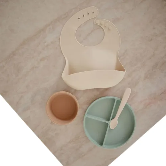 Mushie Silicone Lepel Baby - 2 Stuks - Cambridge Blue / Shifting Sand