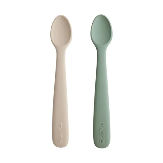 Mushie Silicone Lepel Baby - 2 Stuks - Cambridge Blue / Shifting Sand
