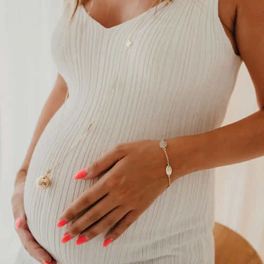 Bola Set Ketting En Armband Stone Beads Mum / Baby Charm Gold Plating