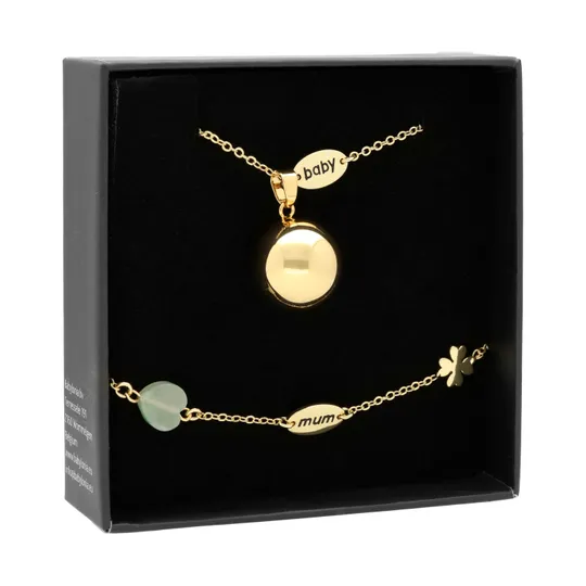 Bola Set Ketting En Armband Stone Beads Mum / Baby Charm Gold Plating