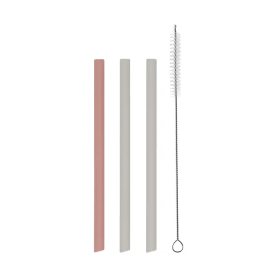 Kikkaboo 3 Rietjes + Borstel - Platina Siliconen