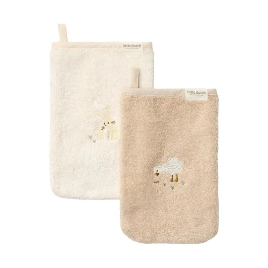 Little Dutch Baby Bunny Washandjes Geborduurd - 2 Stuks - 21 x 14 cm 